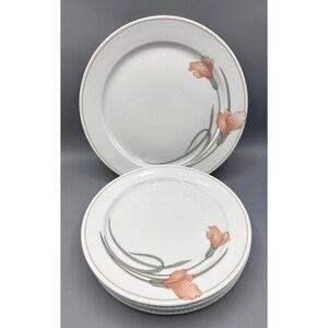 5 Pc Schonwald Pink Calla Lilly 1 Dinner + 4 Salad Plates Floral Germany‎ 4289